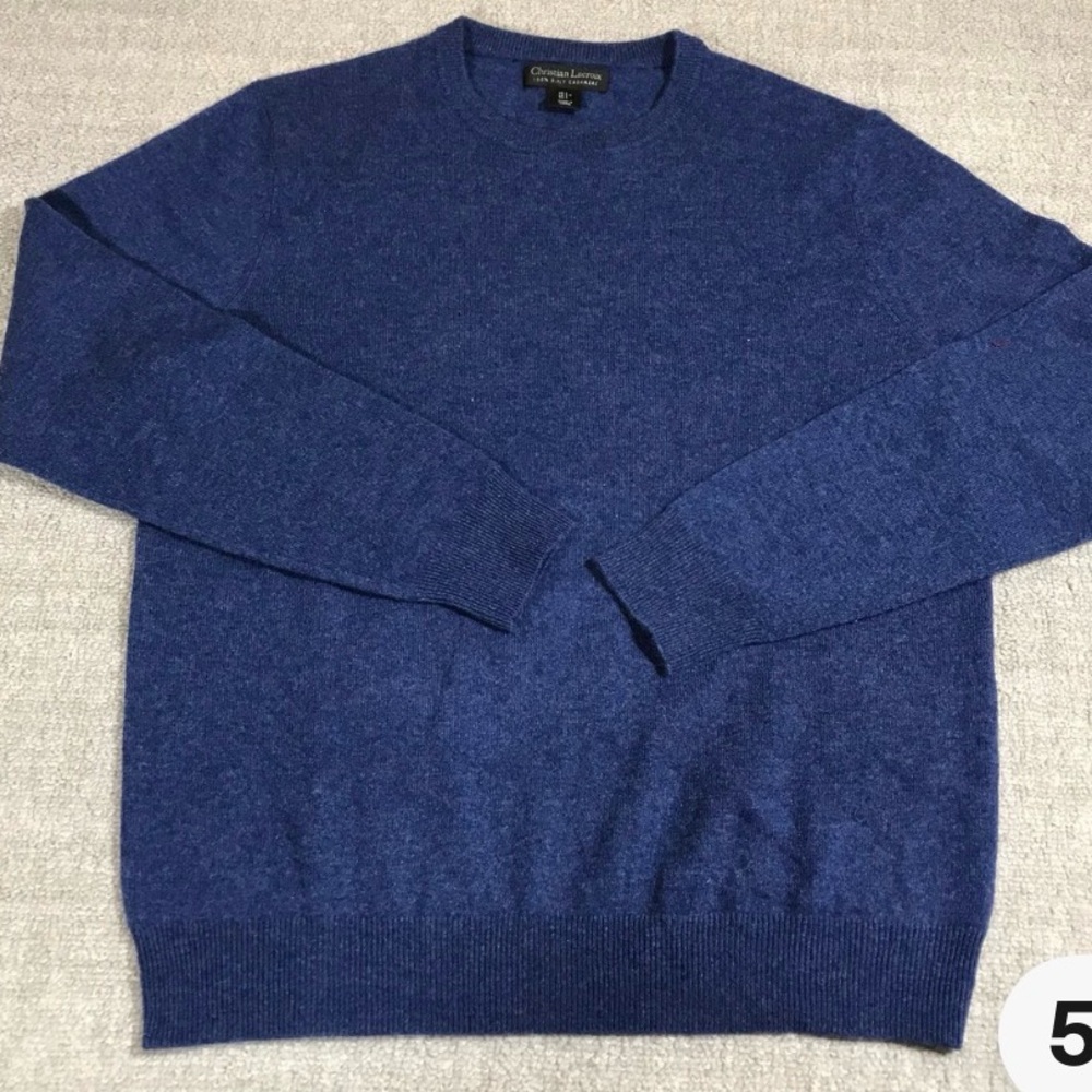 NWT Christian Lacroix Sweater Mens XLarge MERINO WOOL Blue LS Crewneck Career EC